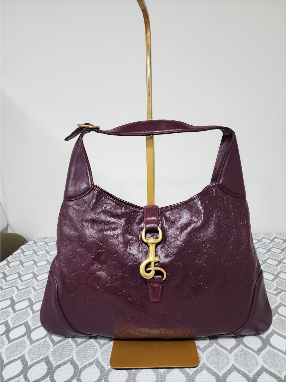 GUCCI Guccissima Leather Jackie O Hobo Bag Burgundy